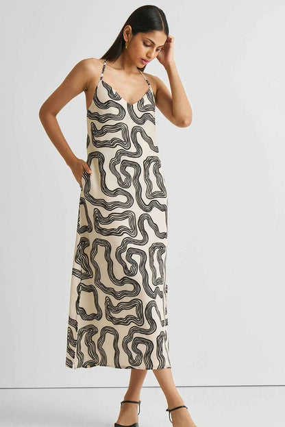 Midi Slip Dress in Black Stripes