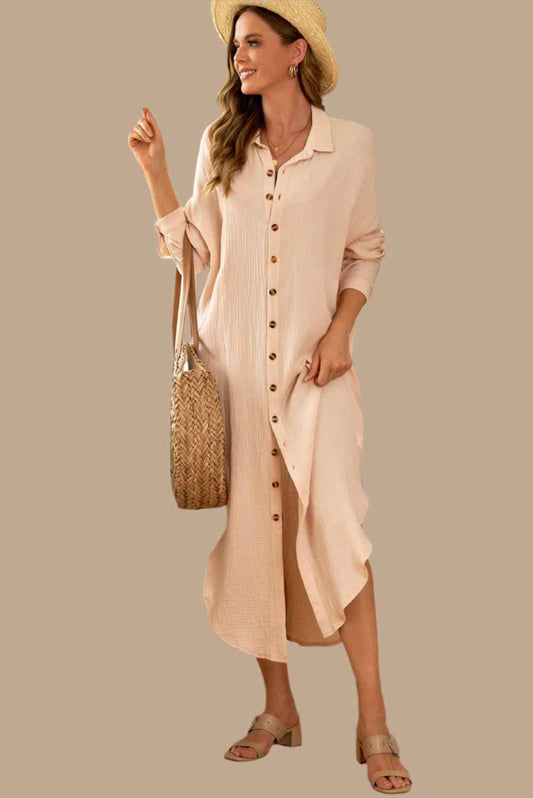 Rosy Cotton Shirt Dress